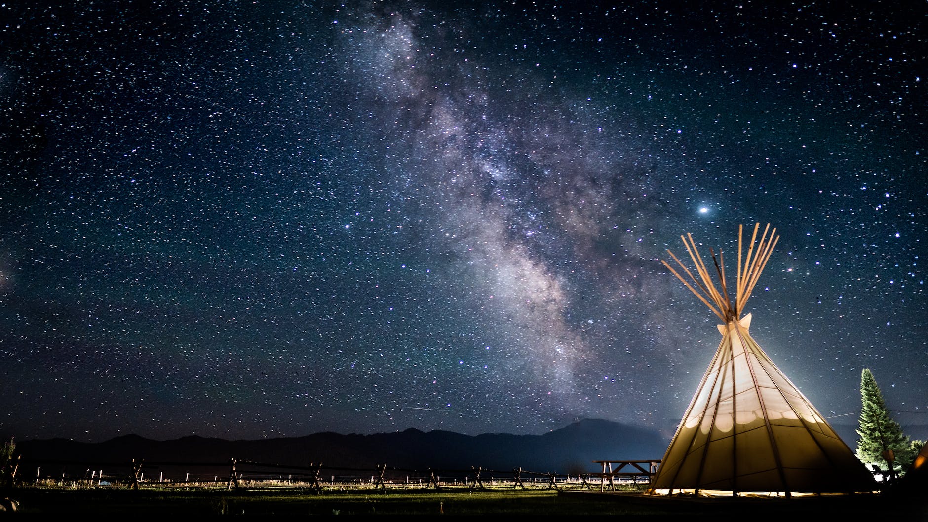 photo of teepee under a starry sky
