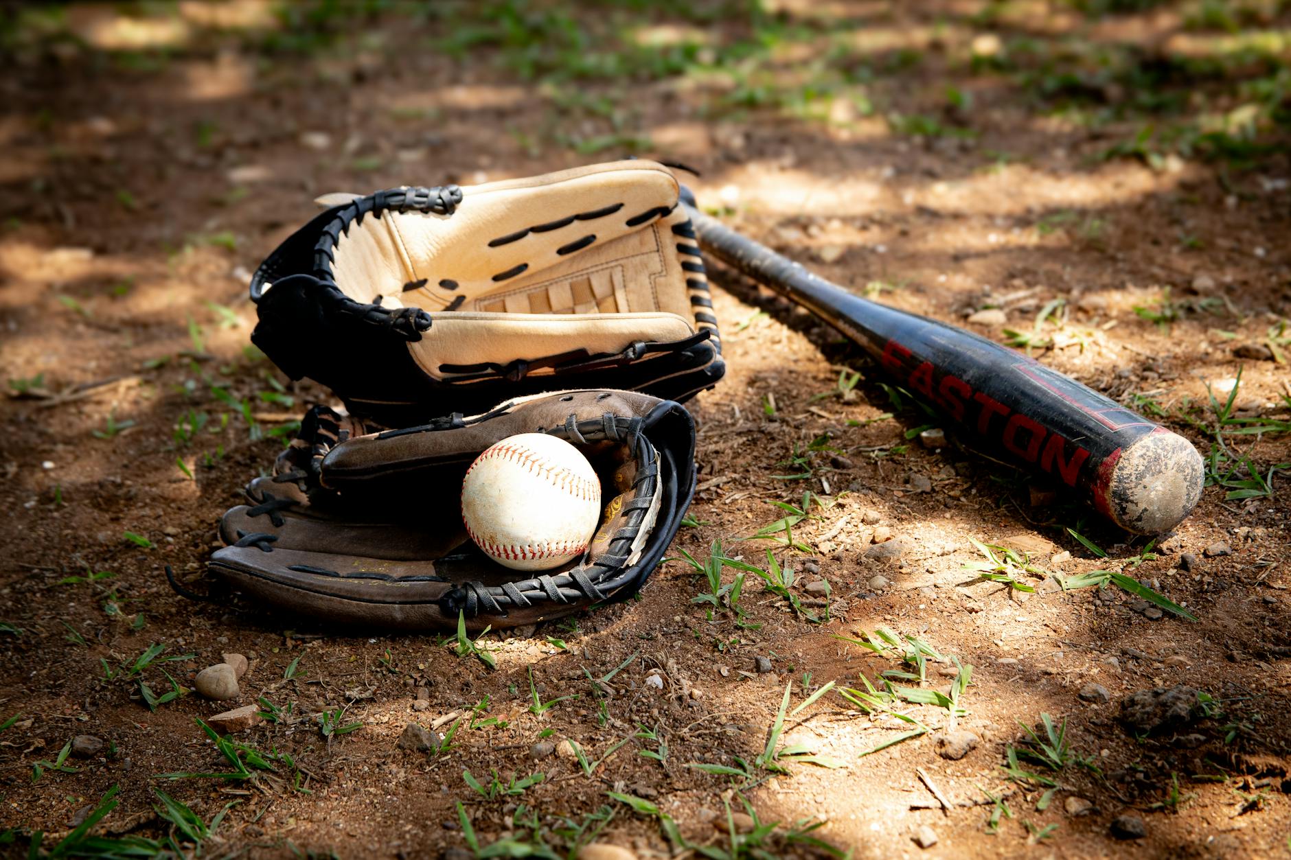 baseball equipment on ground