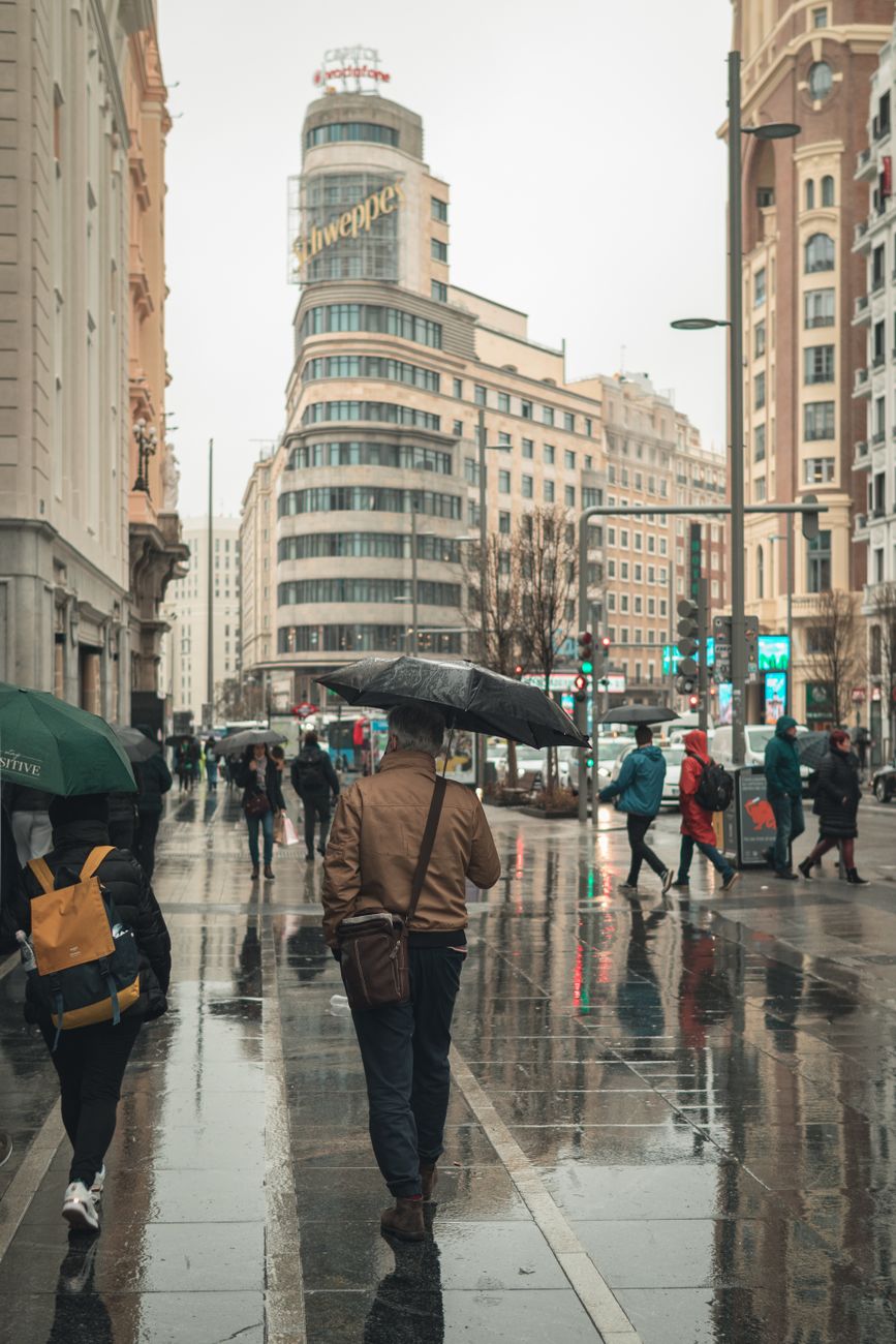 people walking on street while raining